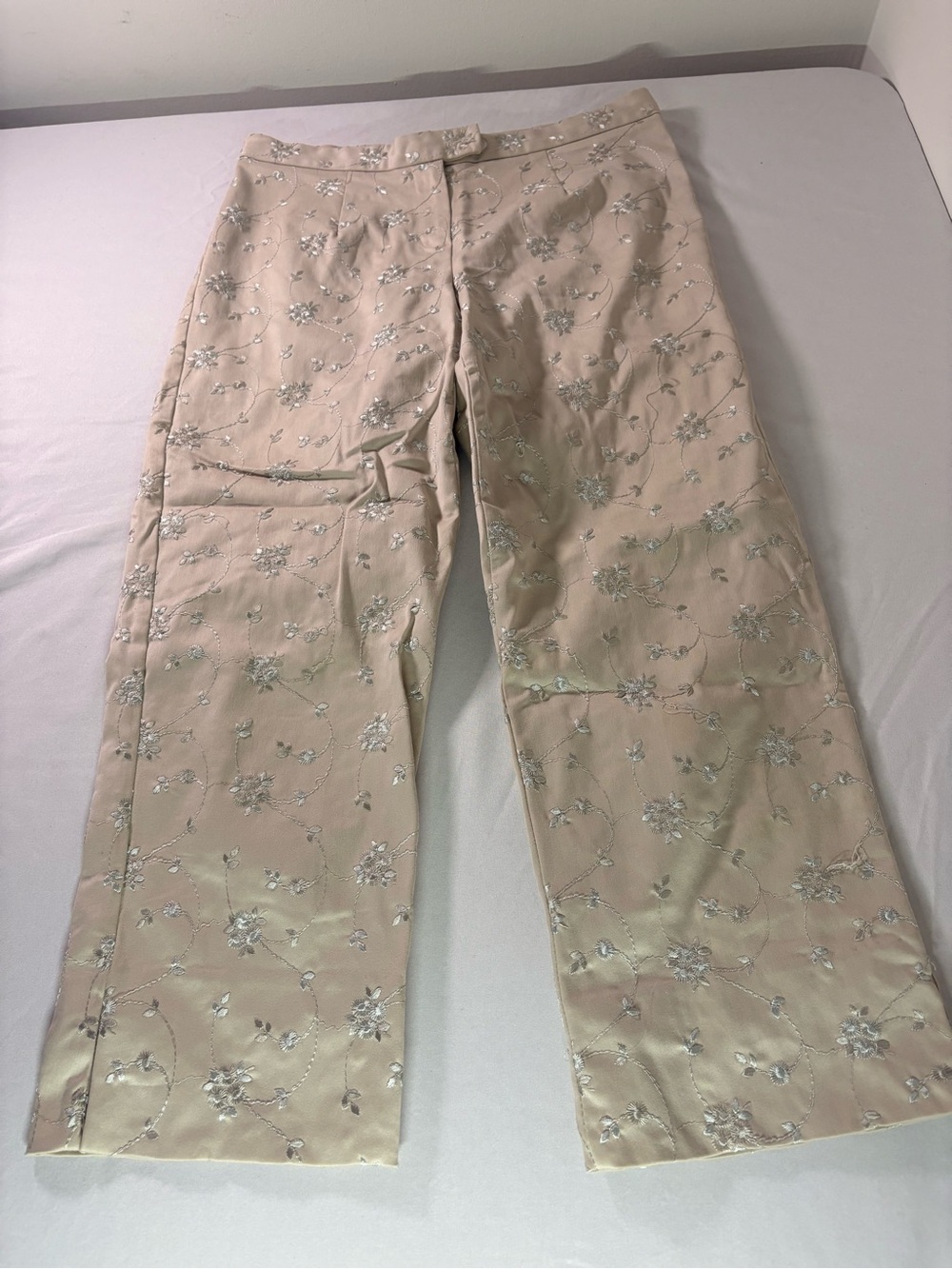 Embroidered Cream Dress Pants